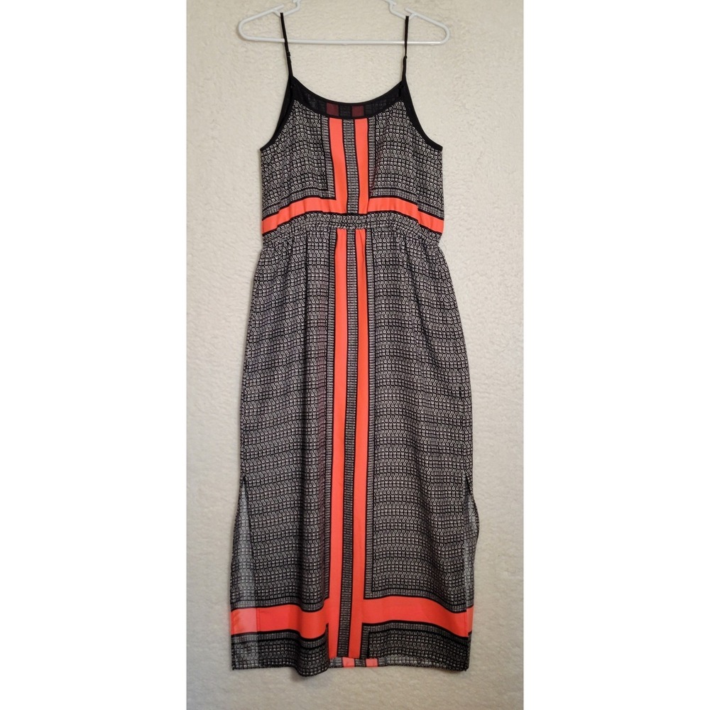 Vince Camuto Maxi Dress Womens Medium Orange Black Sleeveless Elastic Waist 0589
